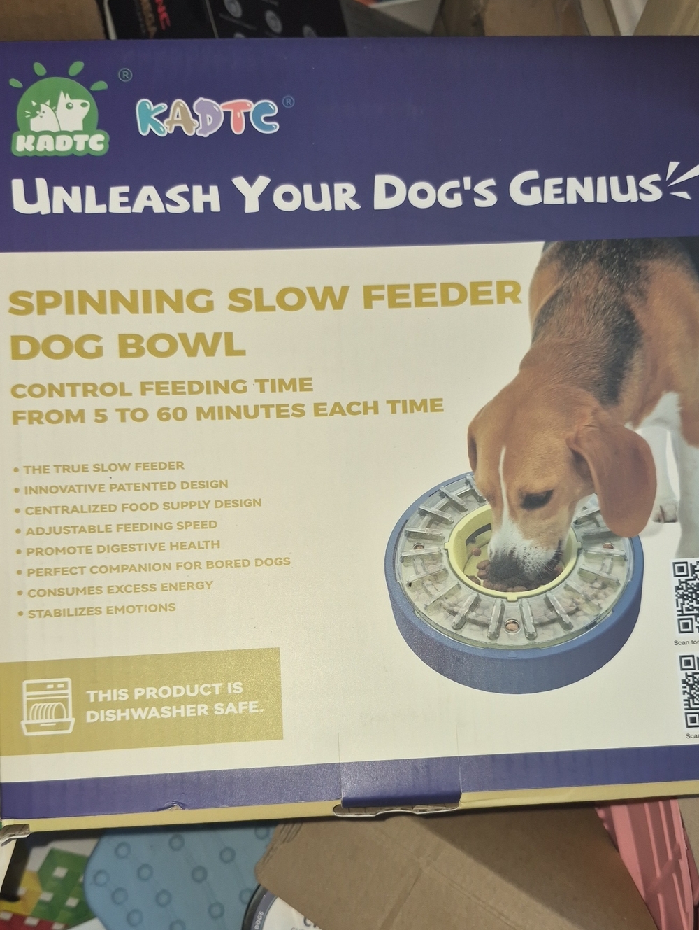ADT Blue Spinning Slow Feeder Dog Bowl with Interactive Center
